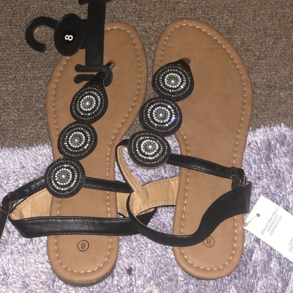 Black and Tan Beaded Women's Sandals